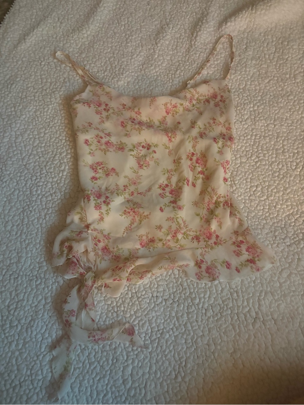 Floral Tie-Side Chiffon Cami Top - Cream/Pink